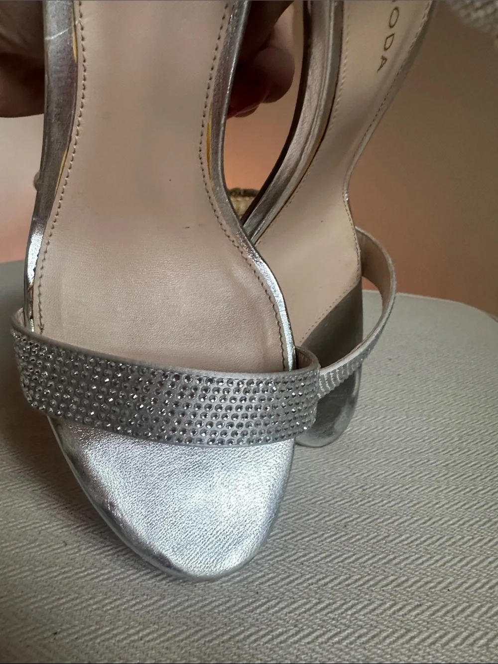 Pelle Moda silver rhinestone embellished heels
